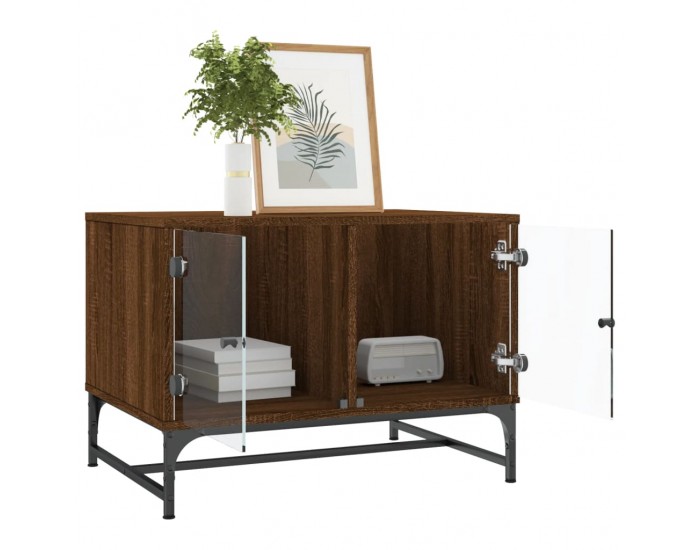 Sonata H Маса за кафе със стъклени врати, кафяв дъб, 68,5x50x50 см