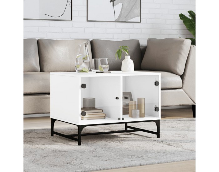 Sonata H Маса за кафе със стъклени врати, бял, 68,5x50x50 см