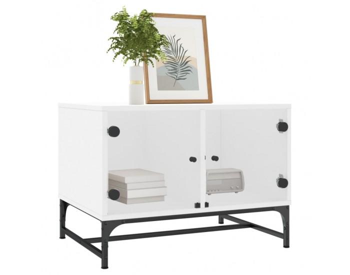 Sonata H Маса за кафе със стъклени врати, бял, 68,5x50x50 см