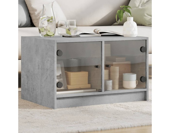 Sonata H Маса за кафе със стъклени врати, бетонно сива, 68x50x42 см