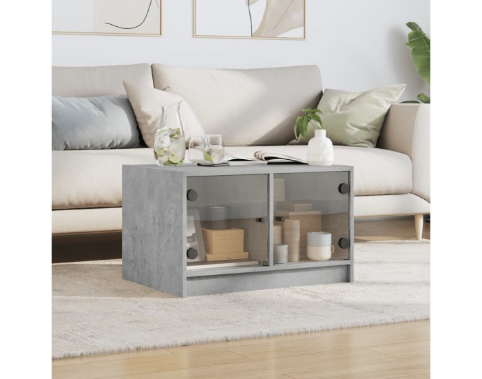 Sonata H Маса за кафе със стъклени врати, бетонно сива, 68x50x42 см