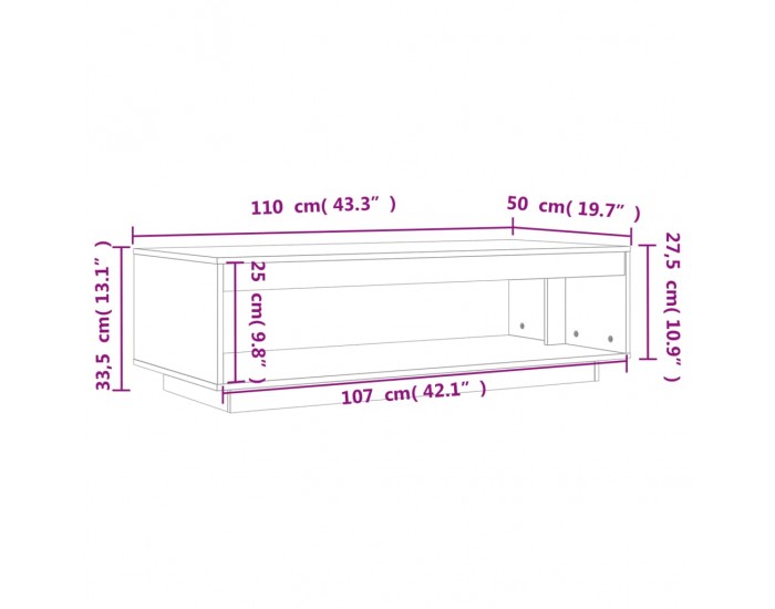 Sonata H Маса за кафе, восъчнокафява, 110x50x33,5 см, борово дърво масив