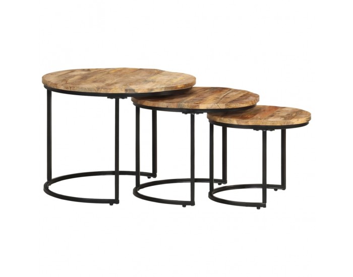 Sonata H Стифиращи маси, 3 бр, грубо мангово дърво