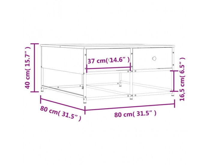Sonata H Кафе маса, кафяв дъб, 80x80x40 см, инженерно дърво