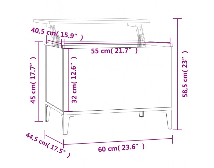 Sonata H Кафе маса, черна, 60x44,5x45 см, инженерно дърво