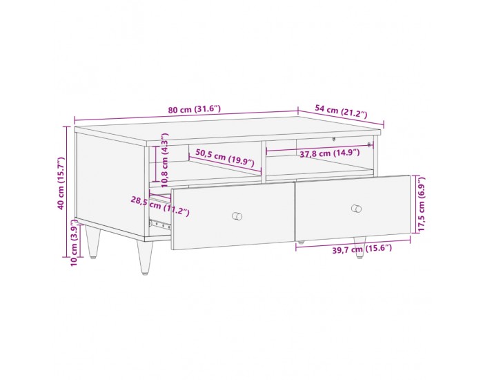 Sonata H Маса за кафе, 80x54x40 см, мангово дърво масив