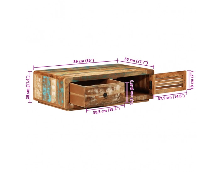 Sonata H Маса за кафе, 89x55x29 см, масивно регенерирано дърво