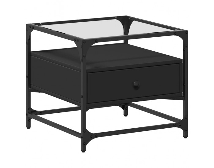 Sonata H Маса за кафе със стъклен плот, черна, 50x50x45 см, стомана