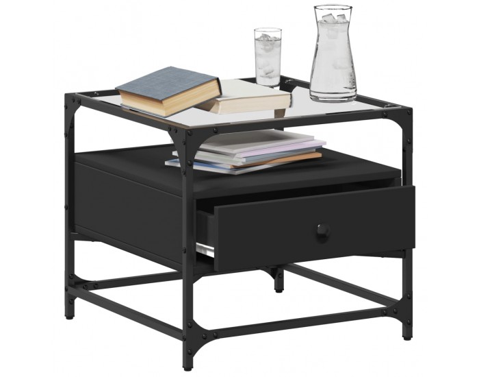 Sonata H Маса за кафе със стъклен плот, черна, 50x50x45 см, стомана