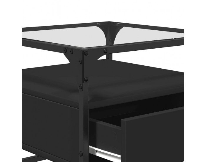 Sonata H Маса за кафе със стъклен плот, черна, 50x50x45 см, стомана