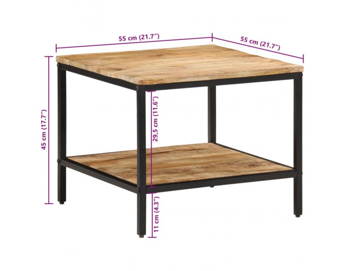 Sonata H Маса за кафе, 55x55x45 см, грубо мангово дърво масив