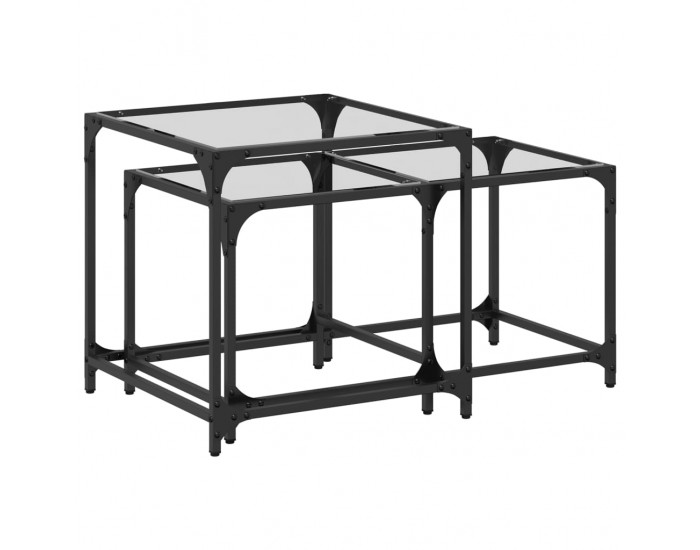 Sonata H Стифиращи кафе маси, 2 бр, с прозрачен стъклен плот, стомана