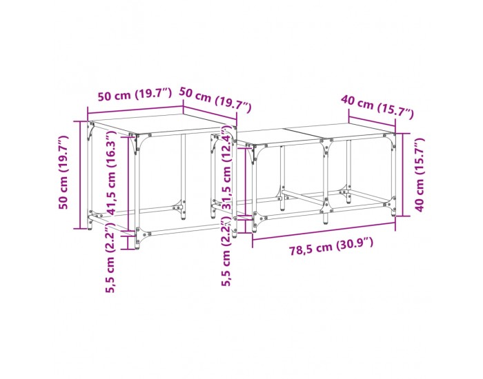 Sonata H Стифиращи кафе маси, 2 бр, с прозрачен стъклен плот, стомана