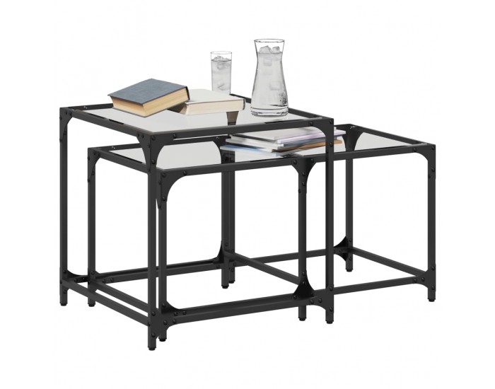 Sonata H Стифиращи кафе маси, 2 бр, с прозрачен стъклен плот, стомана