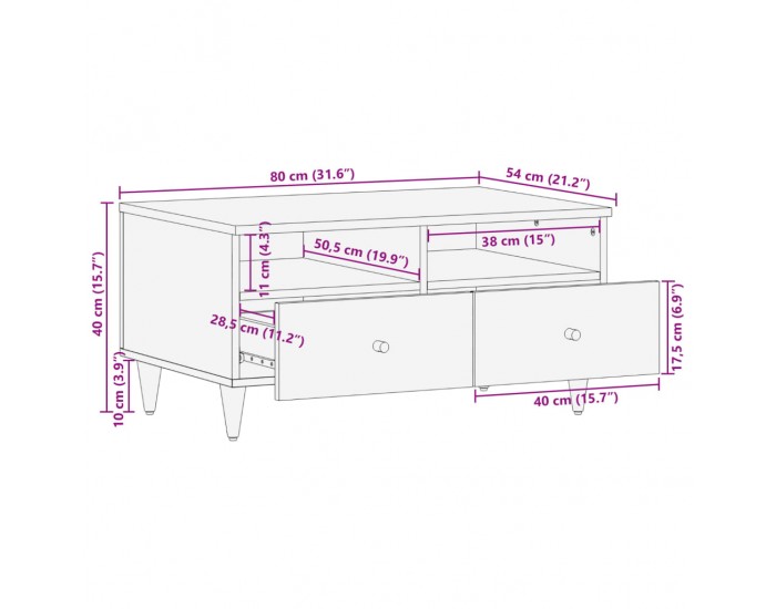 Sonata H Маса за кафе, 80x54x40 см, мангово дърво масив