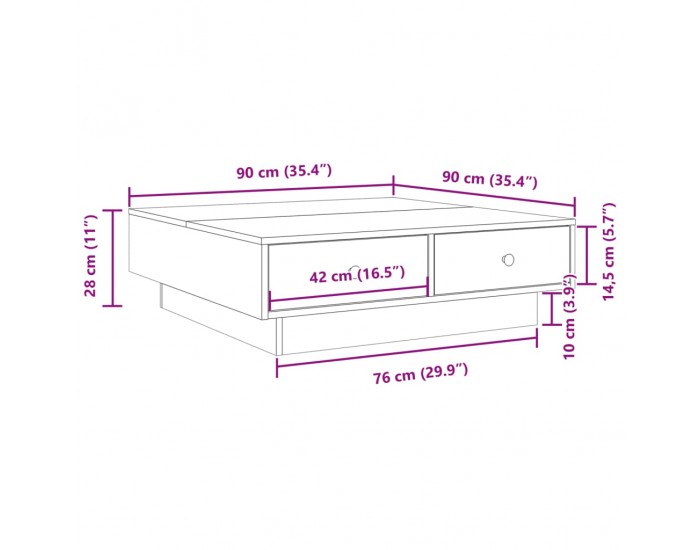 Sonata H Кафе маса, кафяв дъб, 90x90x28 см, инженерно дърво