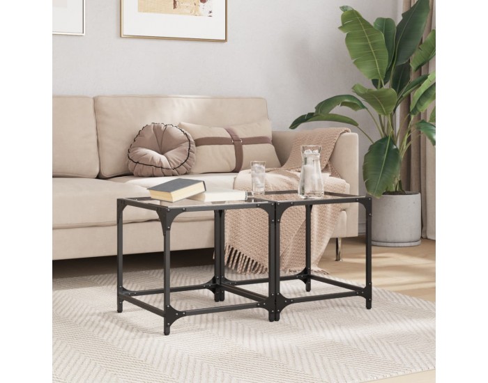 Sonata H Маси за кафе с прозрачен стъклен плот 2 бр 40x40x40 см стомана