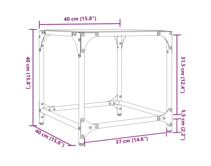 Sonata H Маси за кафе с прозрачен стъклен плот 2 бр 40x40x40 см стомана