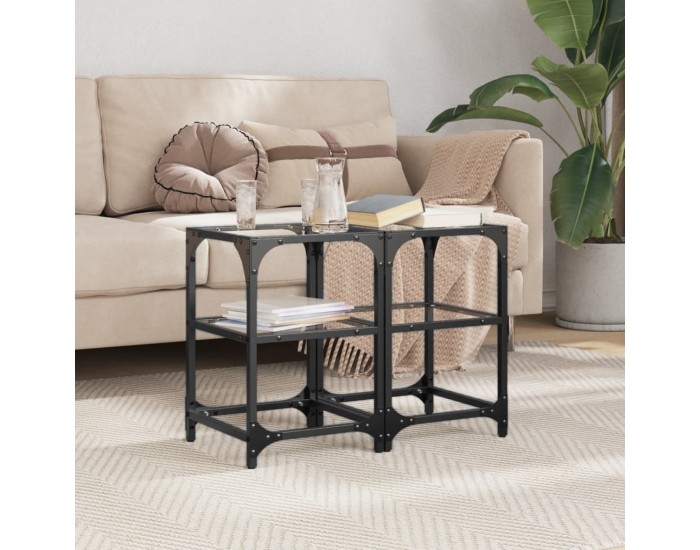 Sonata H Маси за кафе с прозрачен стъклен плот 2 бр 30x30x45 см стомана