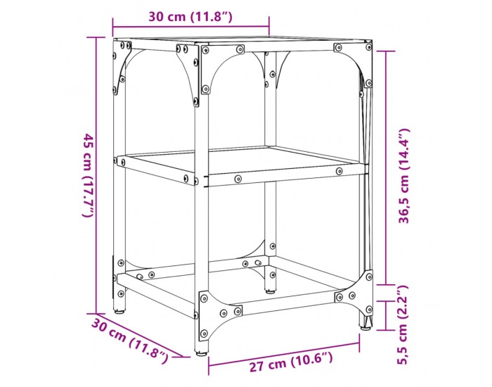 Sonata H Маси за кафе с прозрачен стъклен плот 2 бр 30x30x45 см стомана