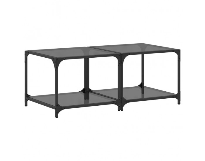 Sonata H Маси за кафе с черен стъклен плот 2 бр 50x50x40 см стомана
