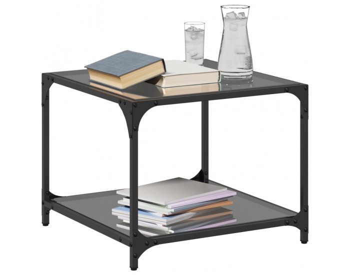 Sonata H Маси за кафе с черен стъклен плот 2 бр 50x50x40 см стомана