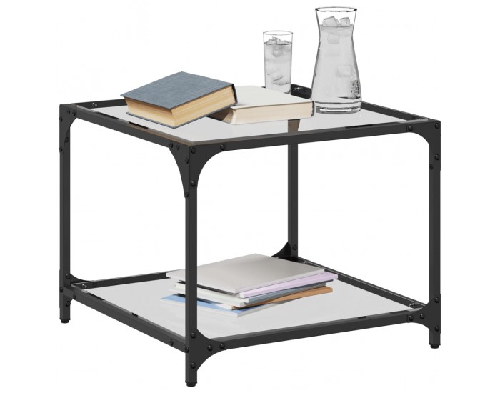 Sonata H Маси за кафе с прозрачен стъклен плот 2 бр 50x50x40 см стомана