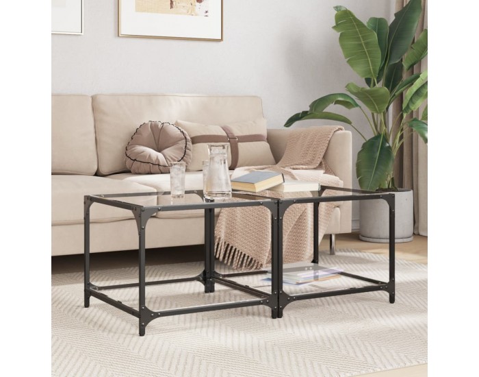 Sonata H Маси за кафе с прозрачен стъклен плот 2 бр 50x50x40 см стомана