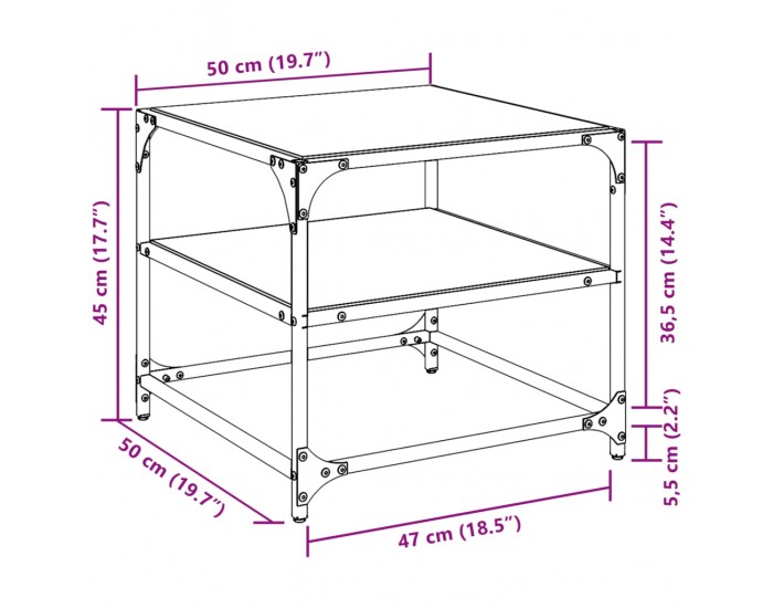 Sonata H Маси за кафе с черен стъклен плот 2 бр 50x50x45 см стомана