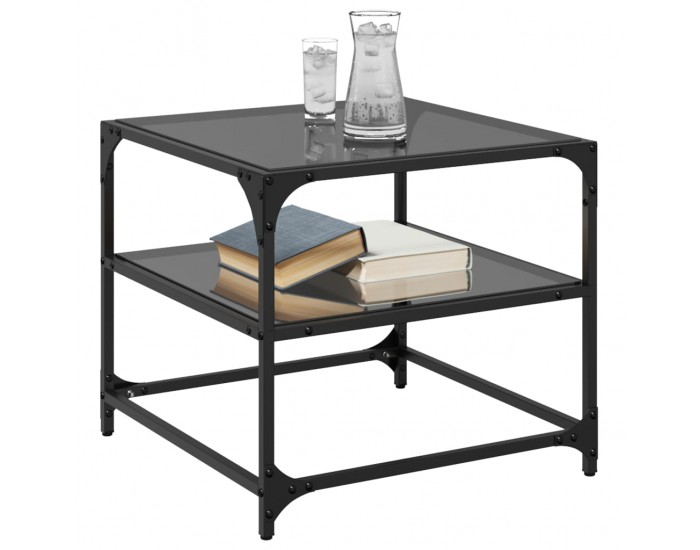 Sonata H Маси за кафе с черен стъклен плот 2 бр 50x50x45 см стомана