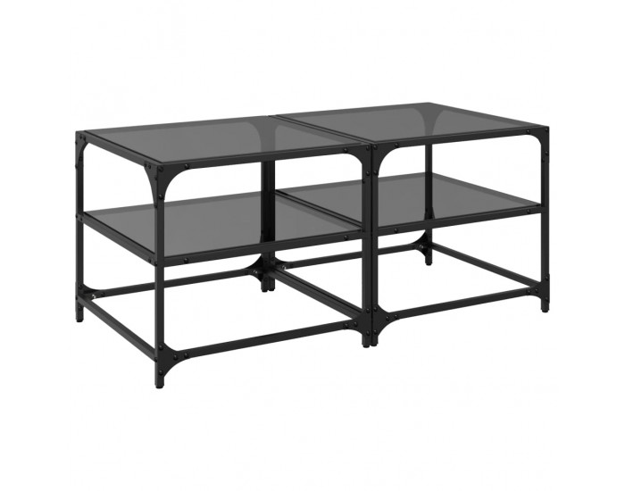 Sonata H Маси за кафе с черен стъклен плот 2 бр 50x50x45 см стомана