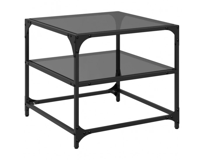 Sonata H Маси за кафе с черен стъклен плот 2 бр 50x50x45 см стомана