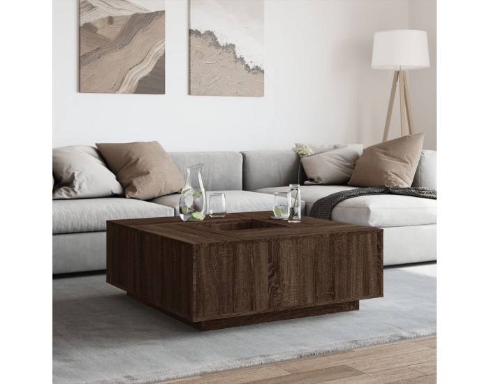 Sonata H Кафе маса, кафяв дъб, 100x100x40 см, инженерно дърво