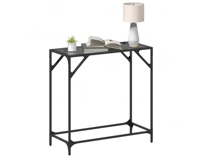 Sonata H Конзолна маса с черен стъклен плот 80x35x81 см стомана