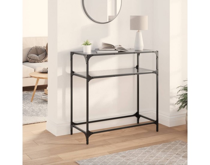 Sonata H Конзолна маса с черен стъклен плот 80x35x81 см стомана