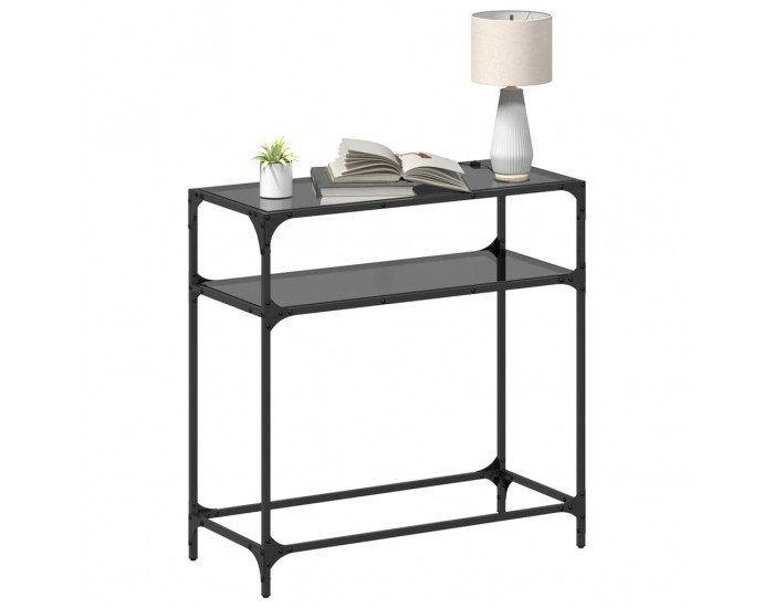 Sonata H Конзолна маса с черен стъклен плот 80x35x81 см стомана