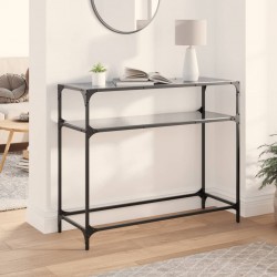Sonata H Конзолна маса с черен стъклен плот 98x35x81 см стомана - Холни маси