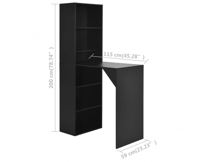 Sonata H Бар маса с шкаф, черна, 115x59x200 см