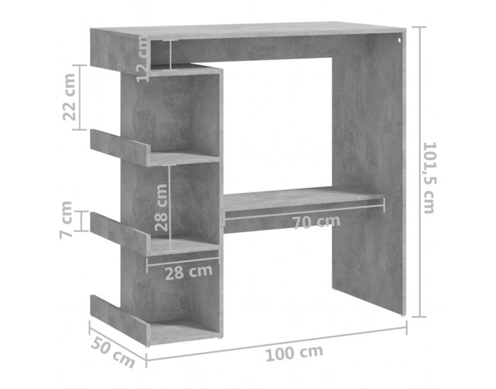 Sonata H Бар маса с рафтове бетонно сива 100x50x101,5 см инженерно дърво