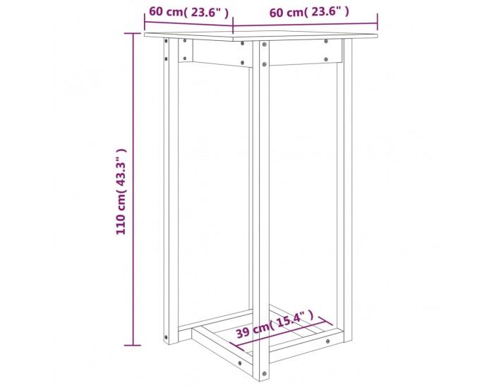 Sonata H Бар маса, бяла, 60x60x110 см, борово дърво масив