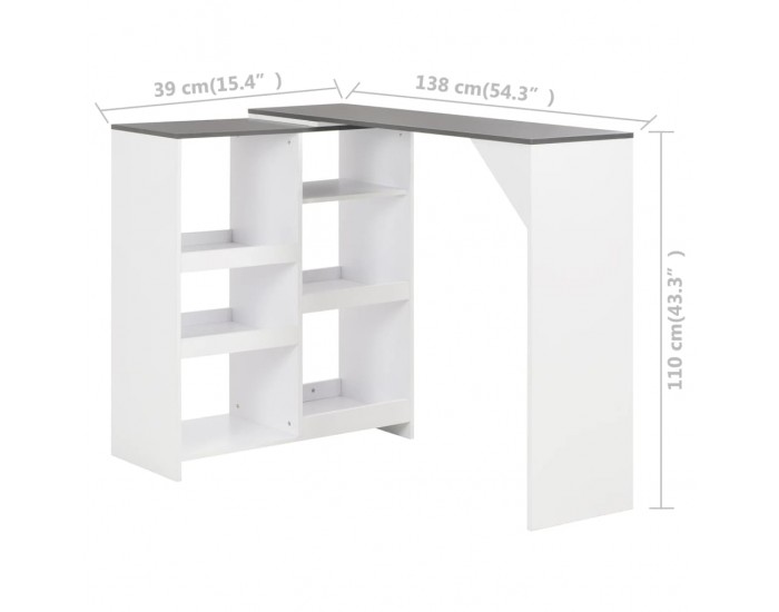 Sonata H Бар маса с подвижен рафт, бяла, 138x39x110 см