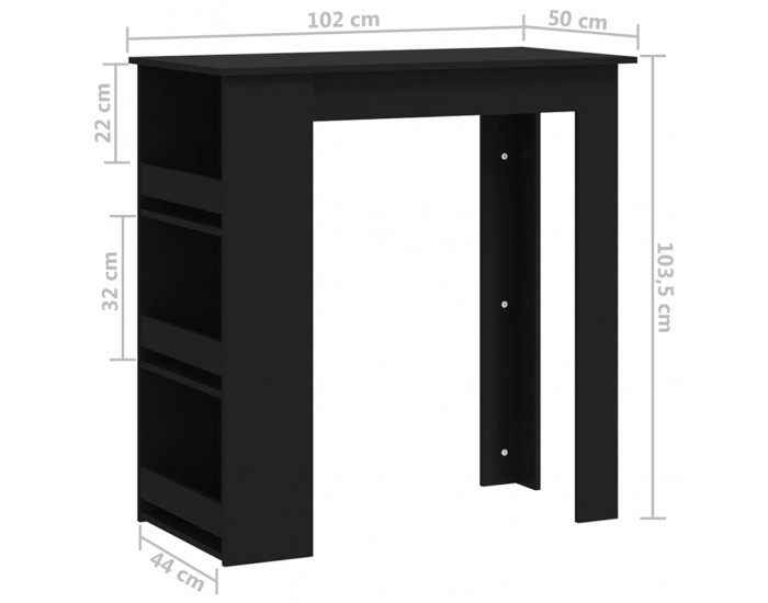 Sonata H Бар маса с рафтове, черна, 102x50x103,5 см, инженерно дърво