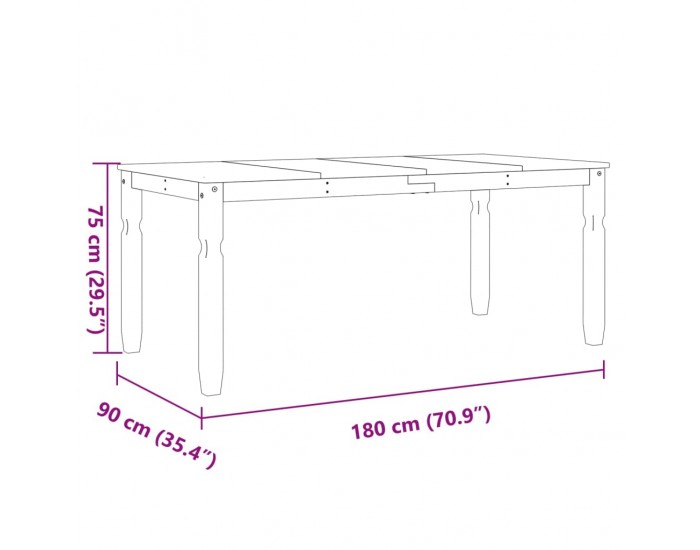 Sonata H Тоалетка Corona, сива, 180x90x75 см, бор масив