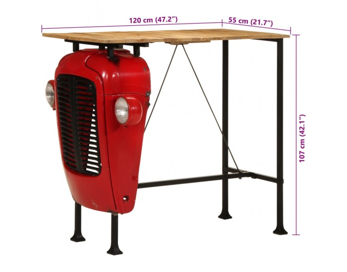 Sonata H Бар маса трактор червен и кафяв 55x120x107 см манго дърво масив