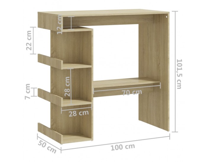 Sonata H Бар маса с рафтове сонома дъб 100x50x101,5 см инженерно дърво