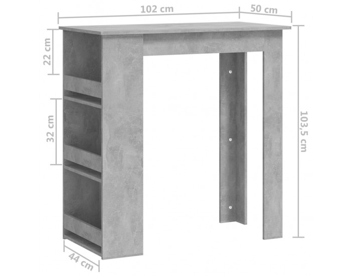 Sonata H Бар маса с рафт за съхранение, бетонно сива, 102x50x103,5 см