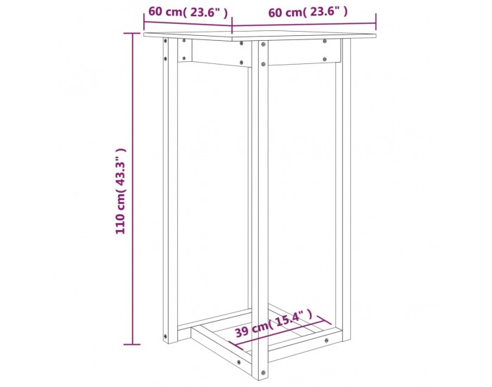 Sonata H Бар маса, сива, 60x60x110 см, борово дърво масив