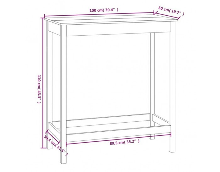 Sonata H Бар маса, бяла, 100x50x110 см, борово дърво масив
