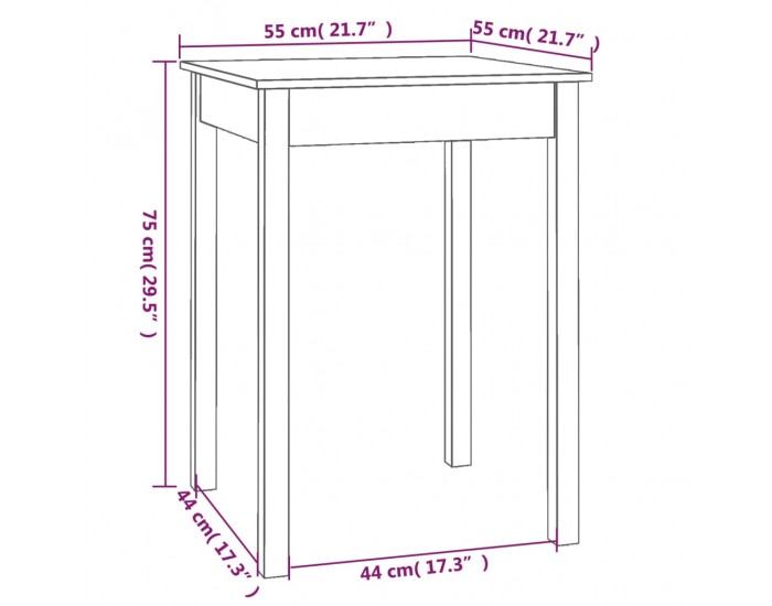 Sonata H Трапезна маса,Бяло,55x55x75см, борово дърво масив