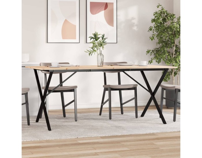 Sonata H Трапезна маса X-образна рамка 180x90x75 см бор масив и чугун